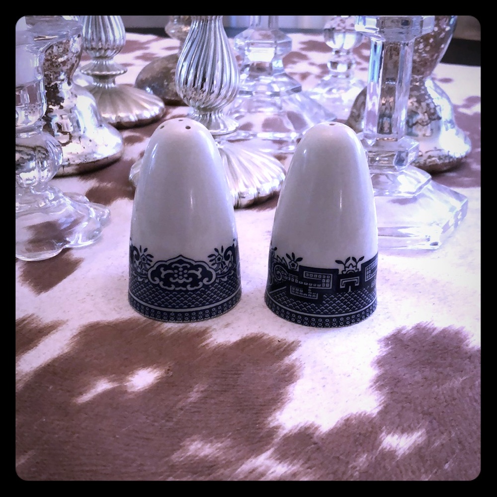 Blue and white salt and pepper shakers